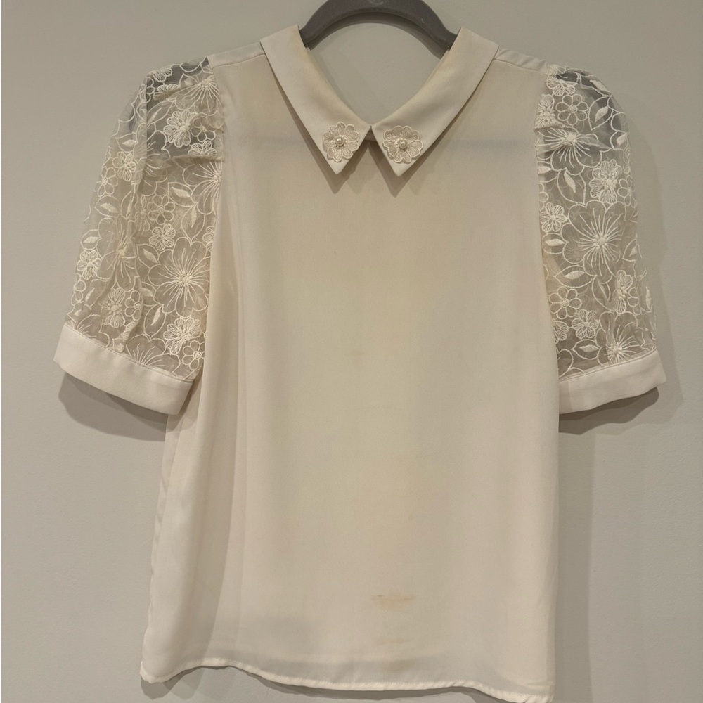 NWT white floral lace short sleeve blouse top